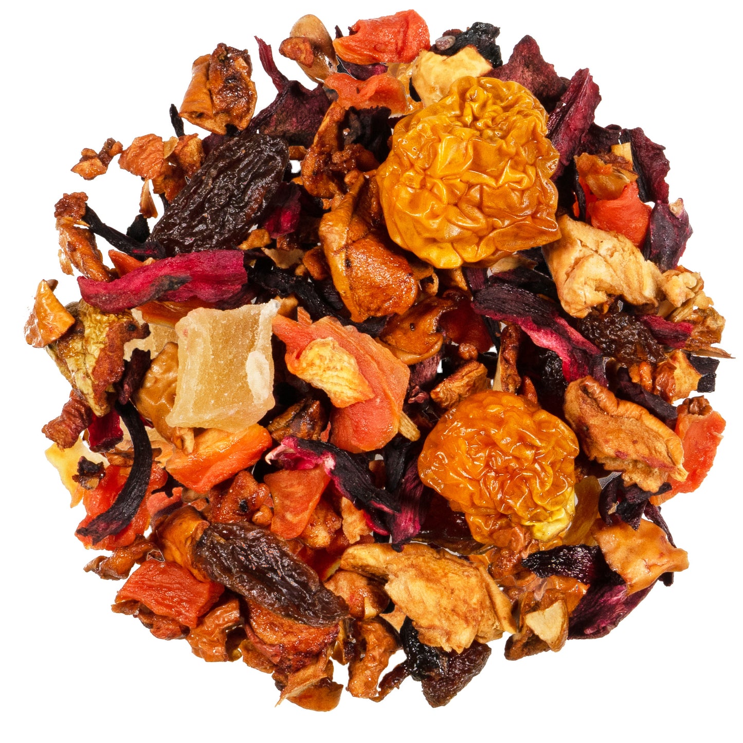 Soft, sweet tea with pineapple and physalis flavors.